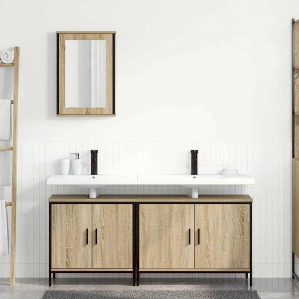 vidaXL Bathroom Furniture Set with Shelf 3 pcs Brown Engineered wood