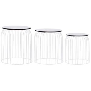 vidaXL Coffee Table Set of 3 White Metal Small, Medium, Large