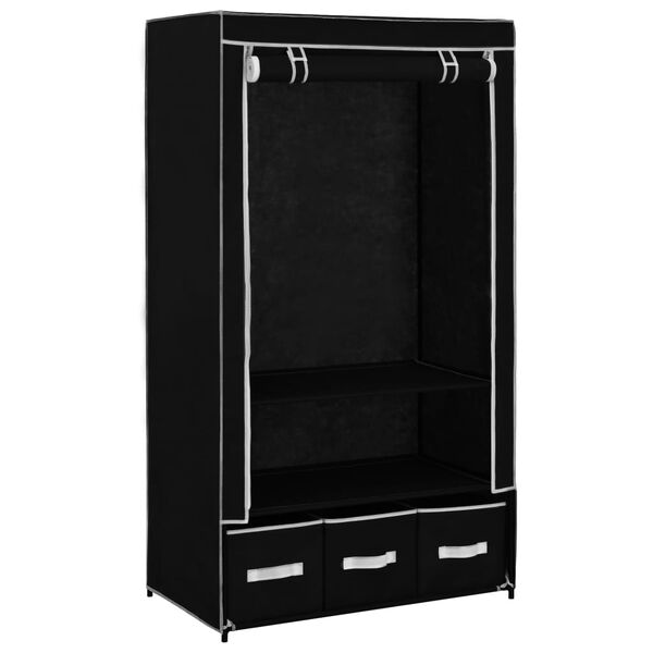 vidaXL Wardrobe Black Non-woven fabric, Iron Medium Collapsible