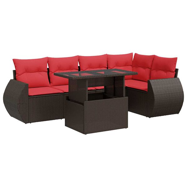vidaXL 6 Piece Patio Sofa Set with Cushions Brown Poly Rattan Acacia