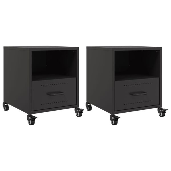 vidaXL Bedside Cabinet Set of 2 Black Cold-rolled steel Medium