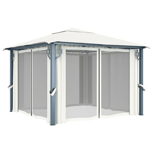 vidaXL Gazebo with Curtain 118.1"x118.1" Cream Aluminum