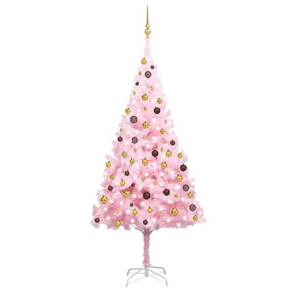 vidaXL Artificial Pre-lit Christmas Tree with Ball Set Pink 94.5" PVC