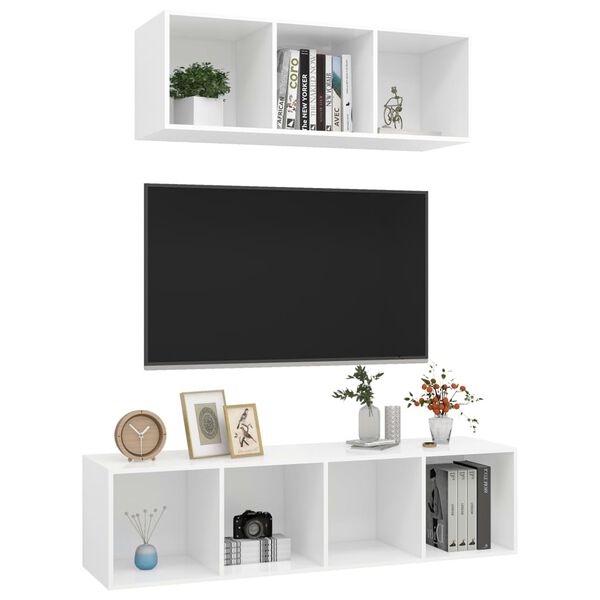 vidaXL TV Cabinet Set White Engineered wood TV Cabinet Set Rectangular