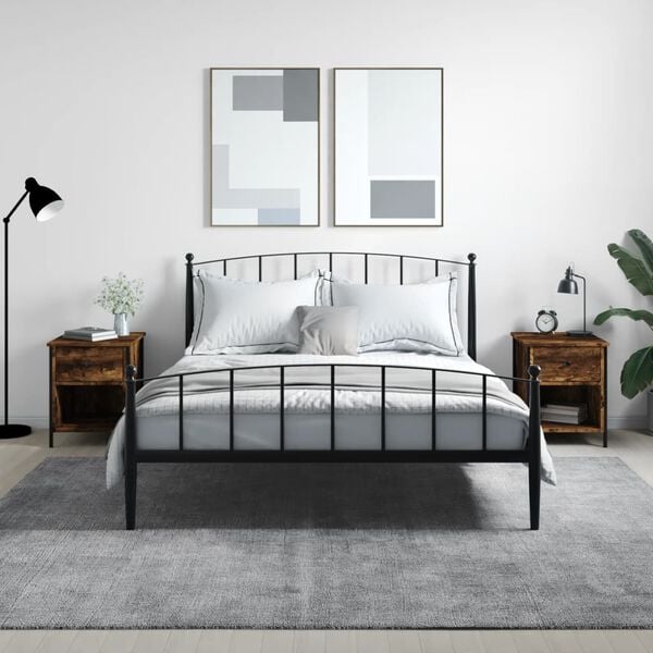 vidaXL Bedside Cabinet Set of 2 Smoked oak Engineered wood, iron