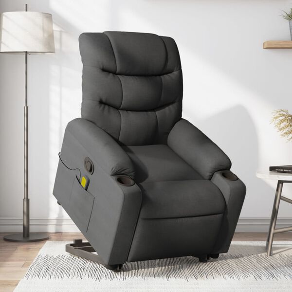 vidaXL Stand Up Massage Recliner Chair Dark Gray Fabric 100% polyester