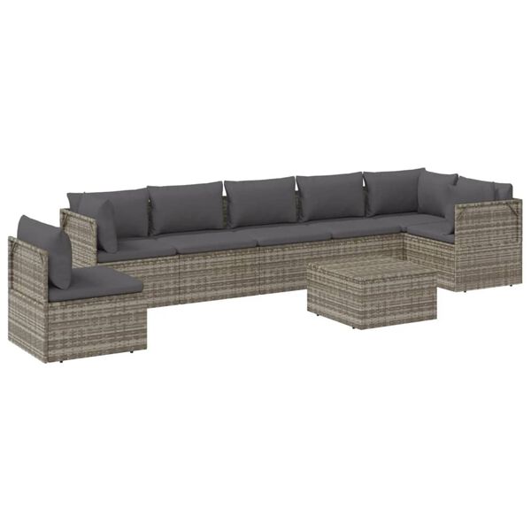 vidaXL Garden Lounge Set Grey PE rattan, Powder-coated steel, Polyester, PVC
