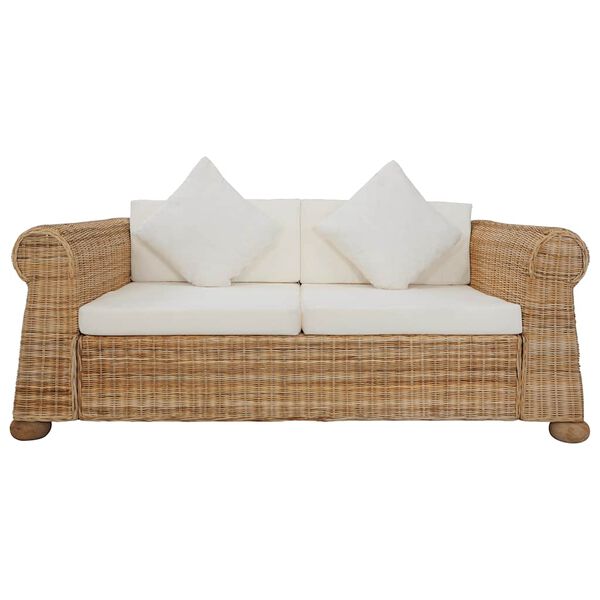 vidaXL Sofa Natural Rattan, Natural, Linen Cream White Natural Rattan Fitrit