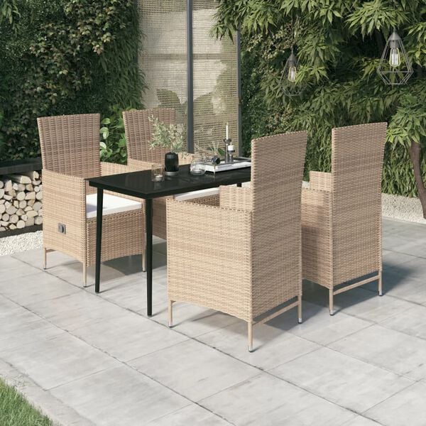 vidaXL Garden Dining Set Beige and black PE rattan 5 Piece Set