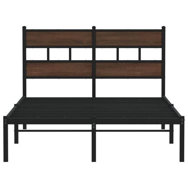 vidaXL Bed Frame Brown Oak Steel, Engineered Wood Full Bed Frame
