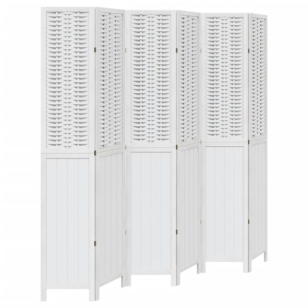 vidaXL Room Divider 6 Panels White Solid Wood Paulownia