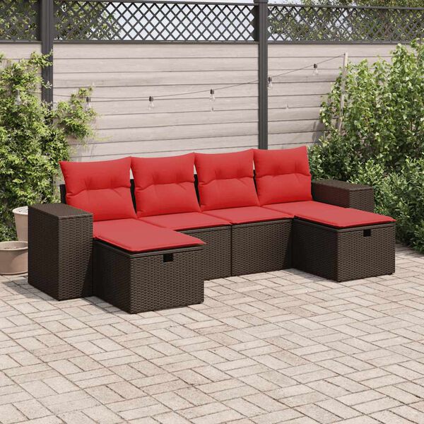 vidaXL 6 Piece Patio Sofa Set with Cushions Brown Poly Rattan