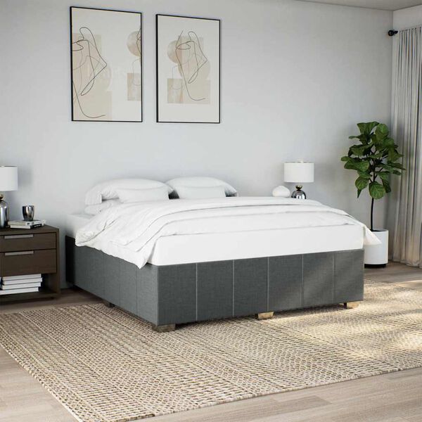vidaXL Bed Frame Dark Grey Polyester, Plywood, Solid Pine Wood Super King