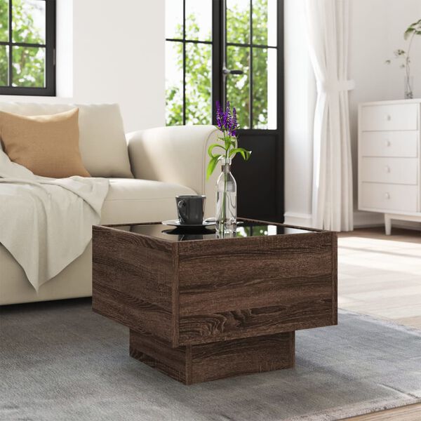 vidaXL Side Table Brown Oak Engineered Wood, Glass Small Square Modern