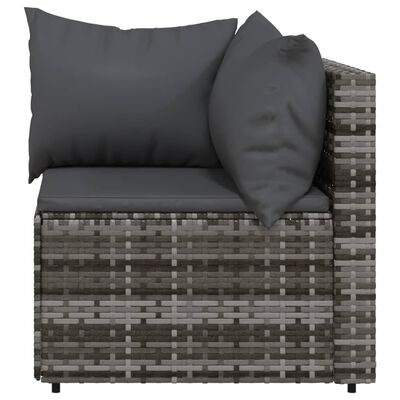 vidaXL Patio Corner Sofa with Cushions Gray Poly Rattan