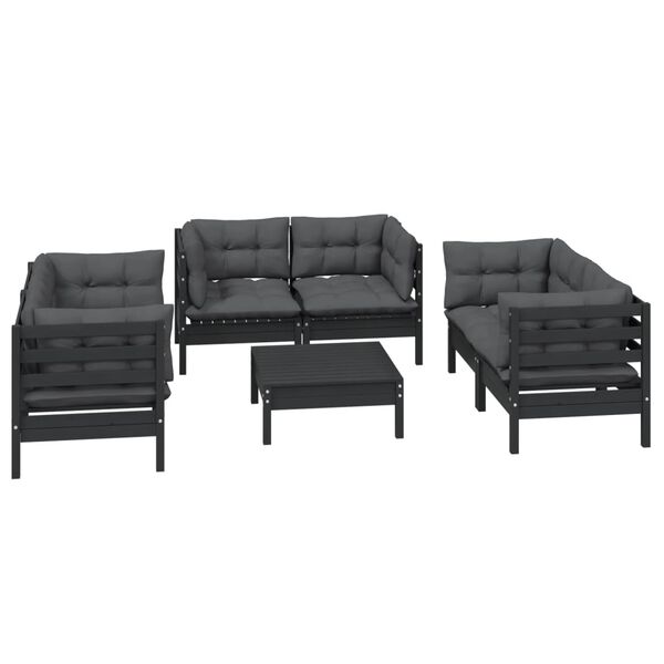 vidaXL Garden Lounge Set Black Solid pinewood, 100% polyester fabric