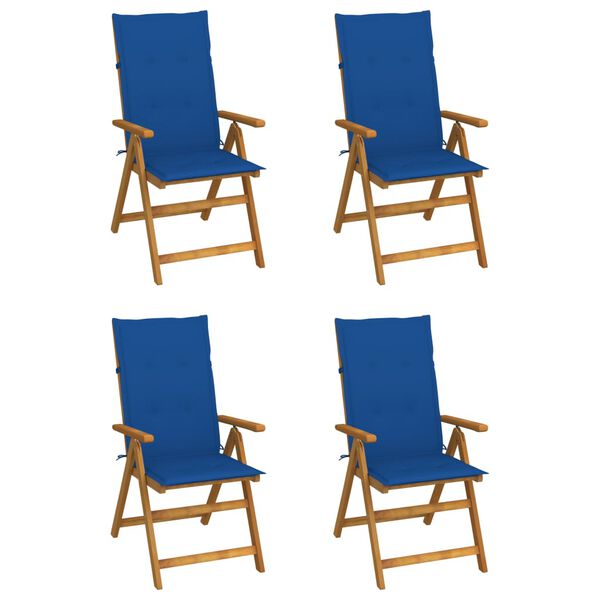 vidaXL Garden Chair Set of 4 Royal Blue Solid Acacia Wood, 100% Polyester