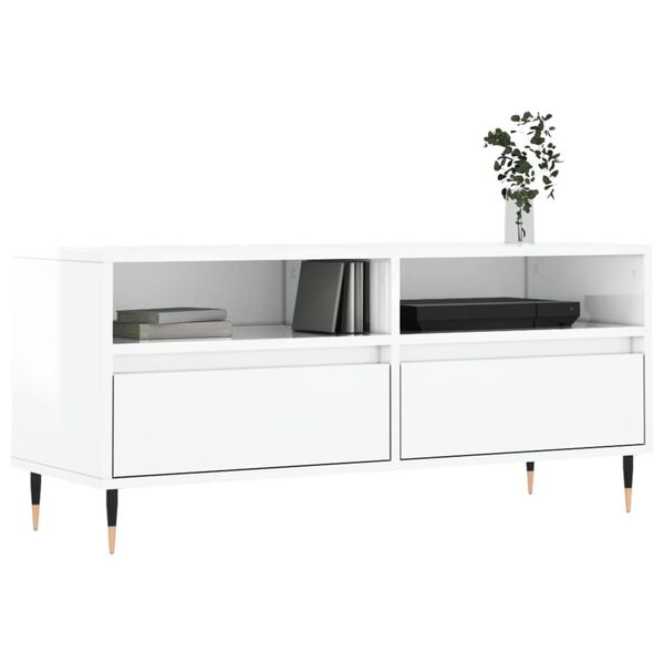 vidaXL TV Cabinet High gloss white Engineered wood, iron