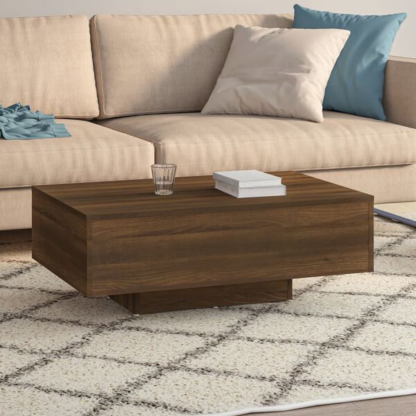 vidaXL Coffee Table Brown Oak Engineered Wood Low Stylish Inlays