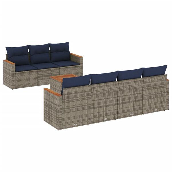 vidaXL 8 Piece Garden Sofa Set with Cushions Grey Poly Rattan