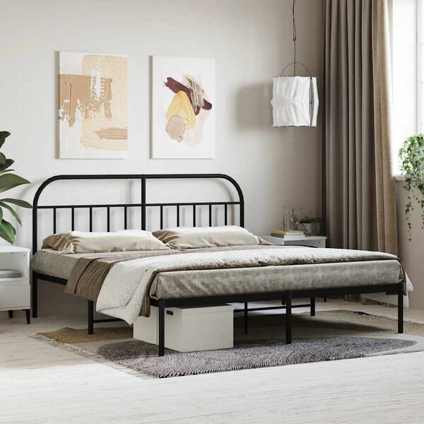 vidaXL Bed Frame Black Powder-coated steel 63 x 79 in Bed Frame