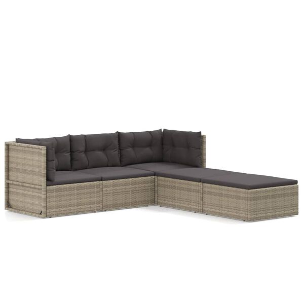 vidaXL Garden Lounge Set Grey PE Rattan, Powder-Coated Steel Modular