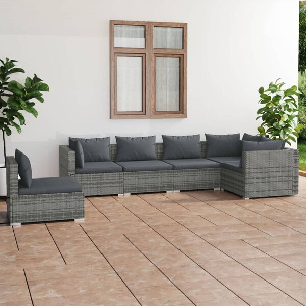 vidaXL Garden Lounge Set Grey Poly Rattan 6 Piece Modular