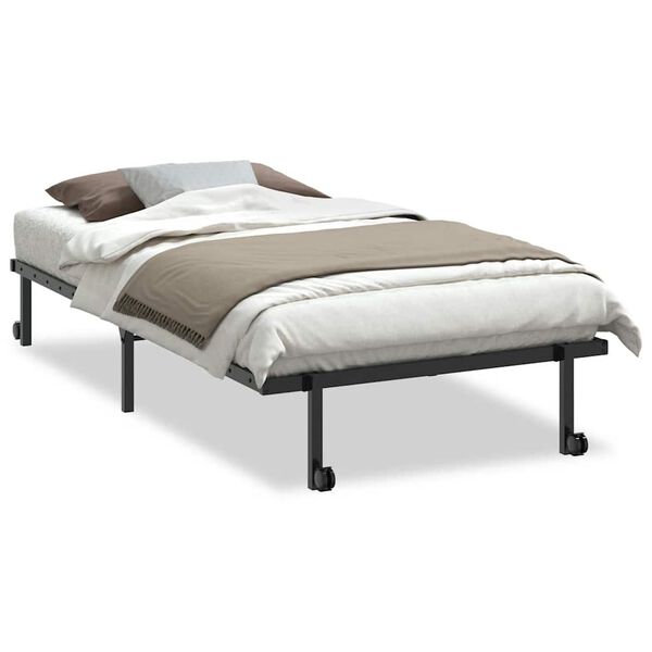 vidaXL Bed Frame Black Steel Single Foldable Bed Frame Rectangular