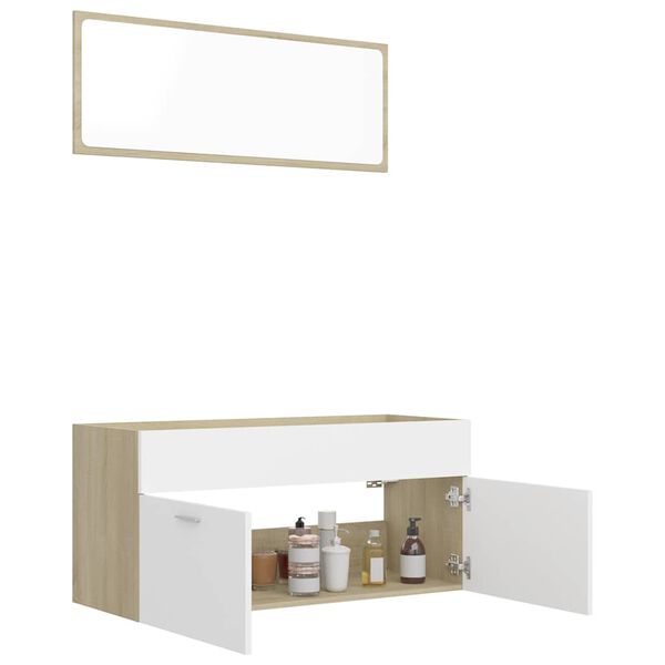 vidaXL Bathroom Furniture Set White and sonoma oak Engineered wood, acrylic