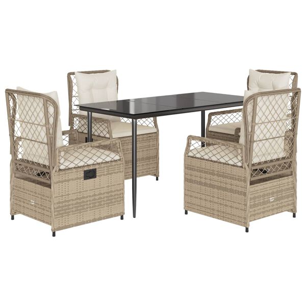 vidaXL 5 Piece Patio Dining Set with Cushions Beige Poly Rattan
