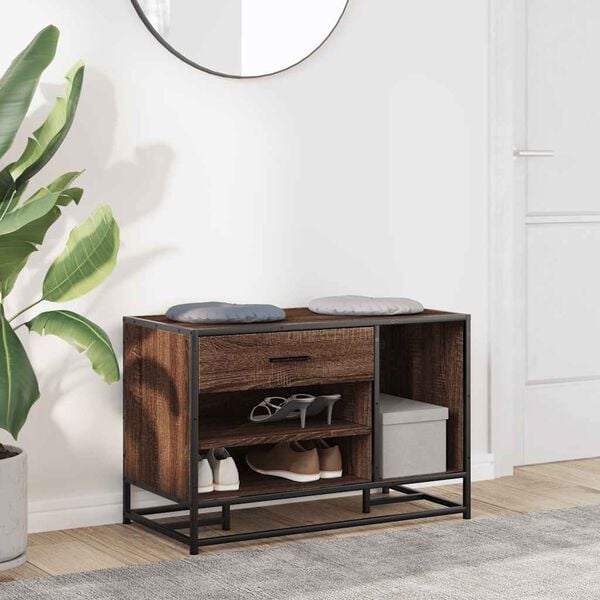 vidaXL Shoe Bench Brown Oak Engineered Wood Compact Shoe Bench