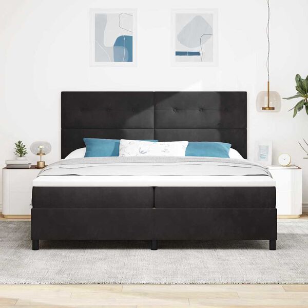 vidaXL LED Box Spring Bed with Mattress Black 78.74 x 78.74 in Fabric