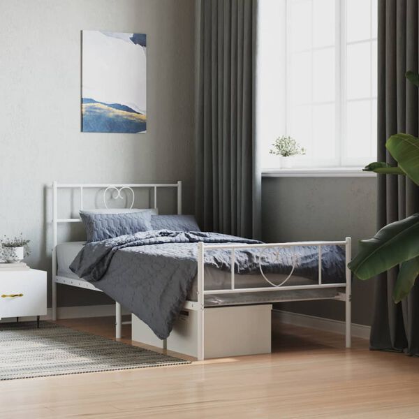 vidaXL Bed Frame White Powder-Coated Steel Twin Bed Frame Rectangular