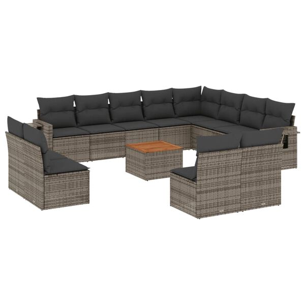 vidaXL Garden Sofa Set Grey PE Rattan Large Adjustable Armrests