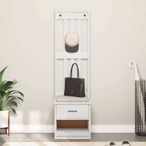 vidaXL Hall Tree White Solid pine, engineered wood 17.7x15.7x62.8 in
