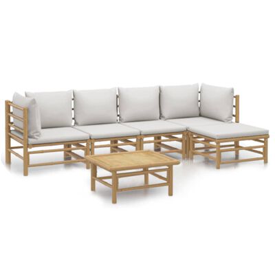 vidaXL 6 Piece Patio Lounge Set with Light Gray Cushions Bamboo