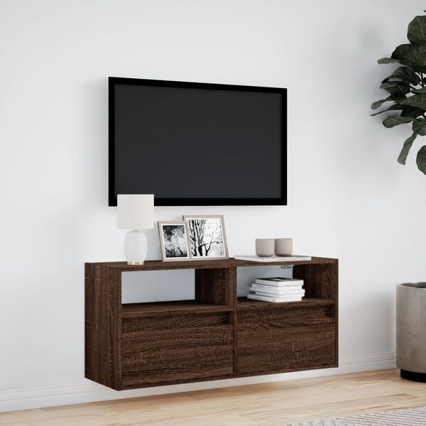 vidaXL TV Wall Cabinet Brown Oak Engineered Wood 39.4x12.2x17.7 in