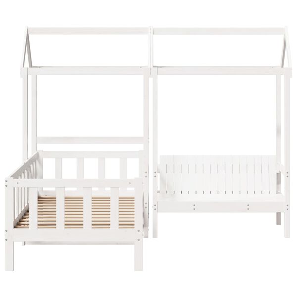 vidaXL Day Bed And Bench Set White Solid pine wood Single size