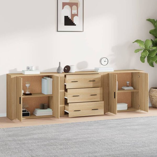 vidaXL Sideboard Set of 3 Sonoma Oak Engineered Wood Medium Sideboard