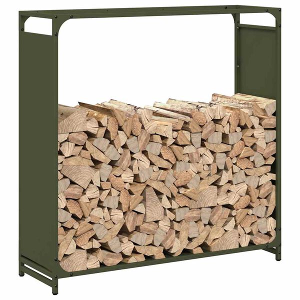 vidaXL Firewood Rack Olive Green 35.4x11.0x35.4" Cold-rolled steel
