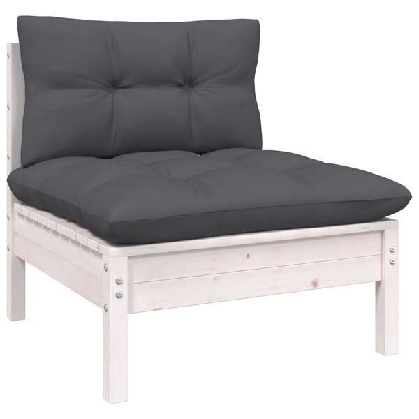 vidaXL Garden Lounge Set White, Anthracite Solid pinewood, 100% polyester