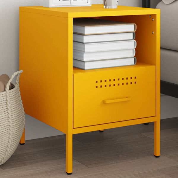 vidaXL Bedside Cabinet Mustard Yellow Cold-rolled steel Medium