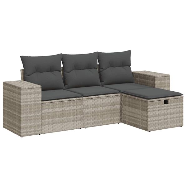 vidaXL Garden Sofa Set Light Grey PE Rattan Adult Size Adjustable Feet