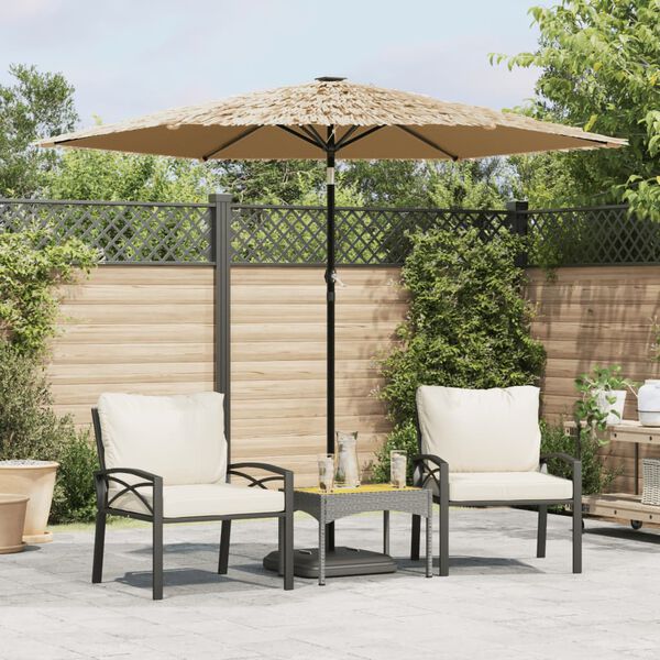 vidaXL Garden Parasol Brown Polyester, Powder-Coated Steel, Straw Large