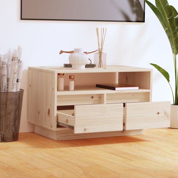 vidaXL TV Cabinet Natural Wood Solid Pine Wood Compact TV Cabinet