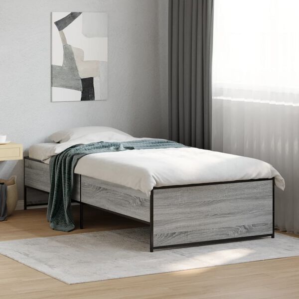 vidaXL Bed Frame Grey Sonoma Engineered Wood, Steel Single Modern