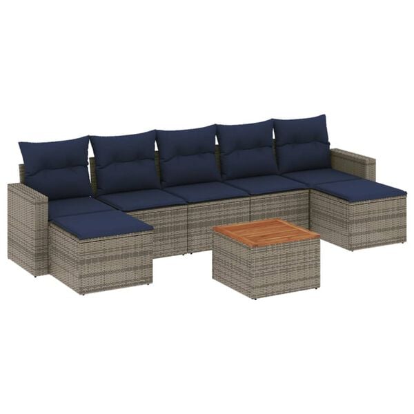 vidaXL 8 Piece Patio Sofa Set with Cushions Gray Poly Rattan