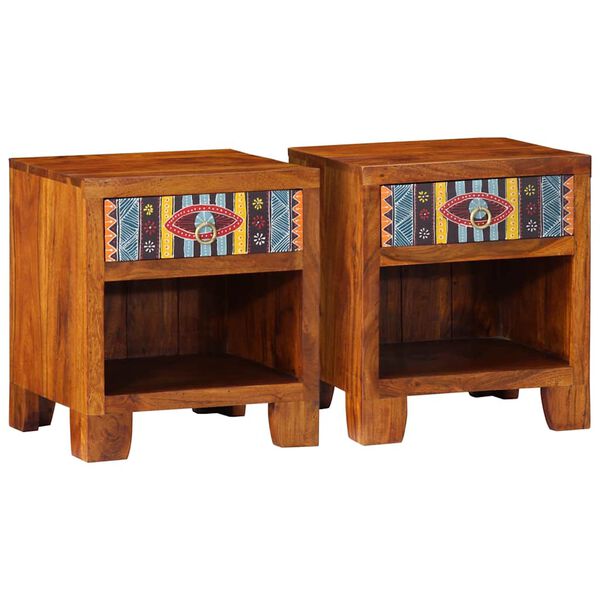 vidaXL Bedside Cabinet Set of 2 Honey Brown Solid Acacia wood Medium