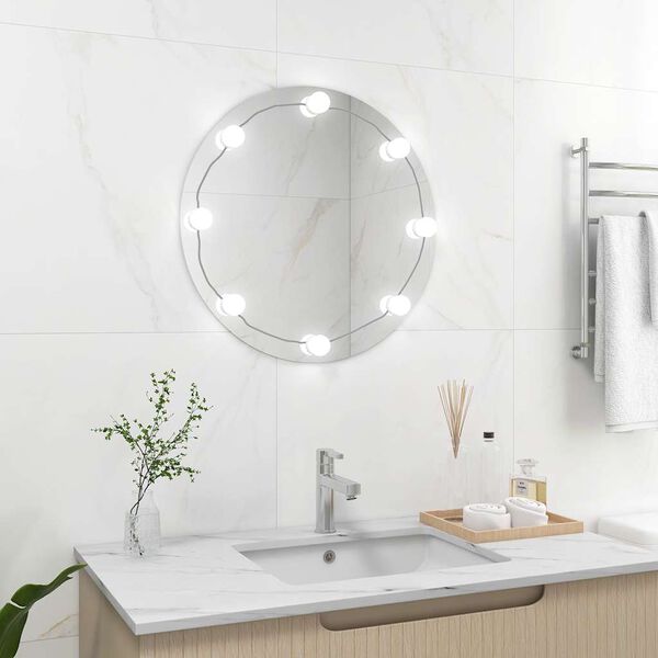 vidaXL Wall Mirror With LED Light Silver Glass 23.6 in diameter