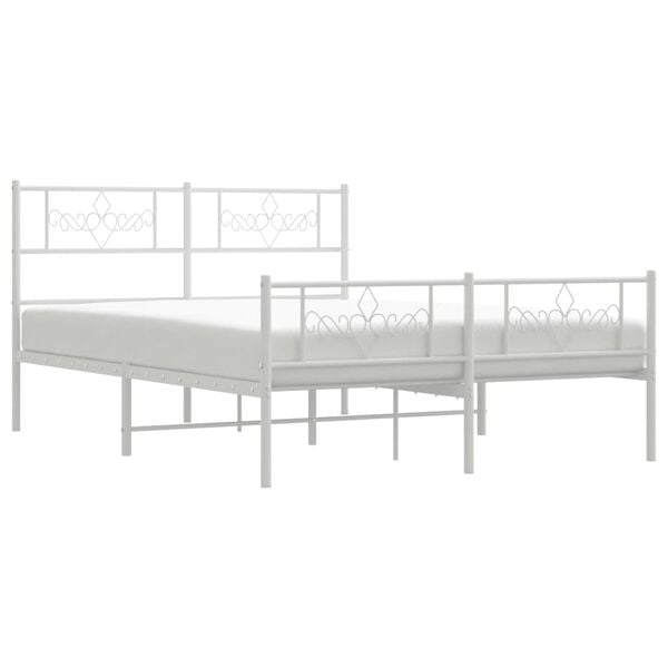 vidaXL Bed Frame White Powder-Coated Steel Full Bed Frame Rectangular